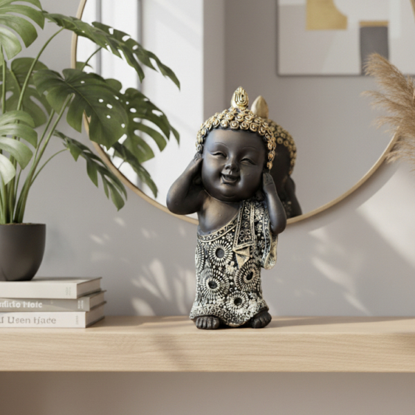"hear no evil" black baby monk figurine