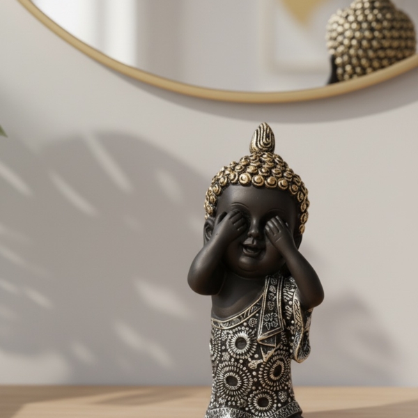 “see no evil” black baby monk figurine