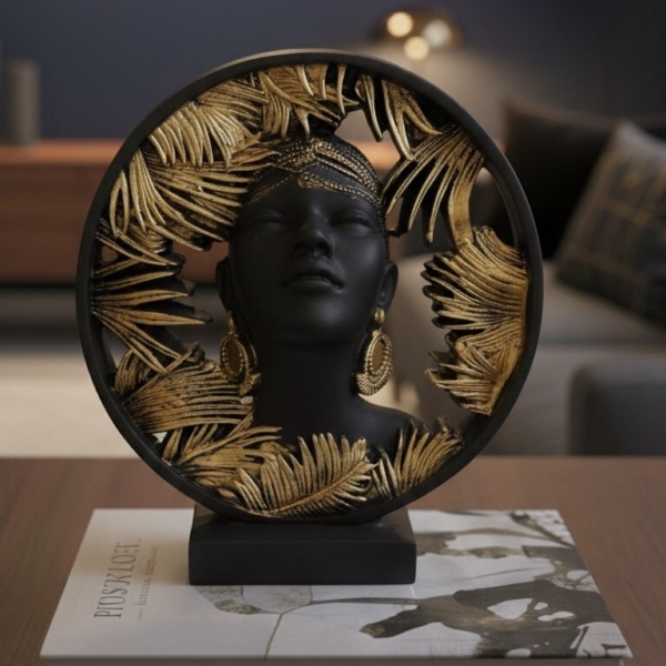 round black & gold royal goddess bust
