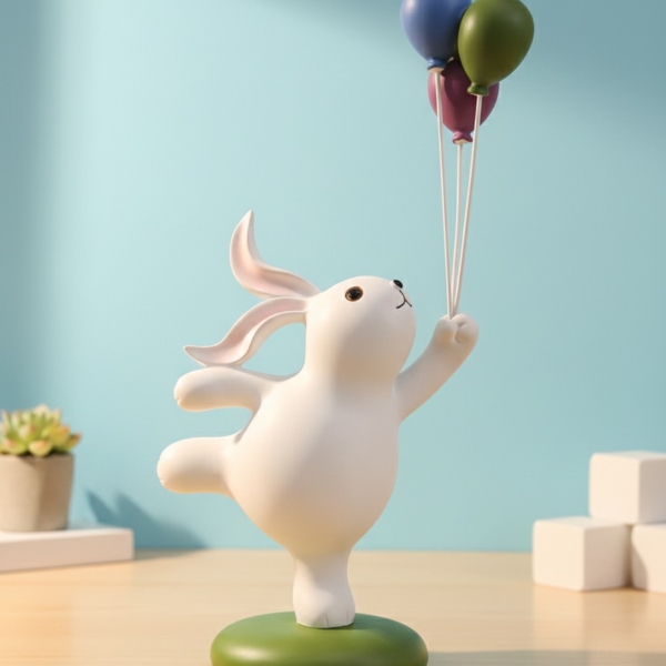 dancing bunny sculpture with balloons