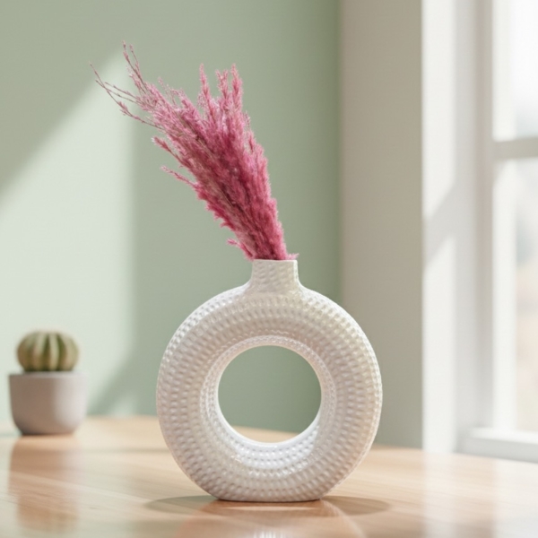 modern textured white ceramic donut vase