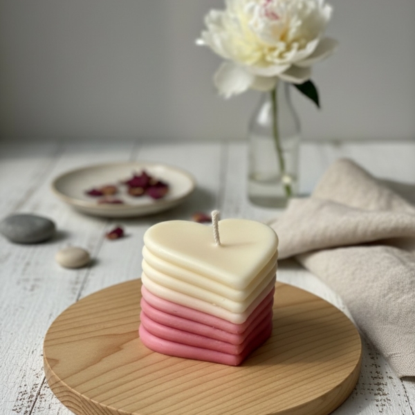 pink heart pillar candle scented