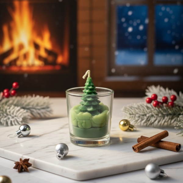cozy winter forest pine candle